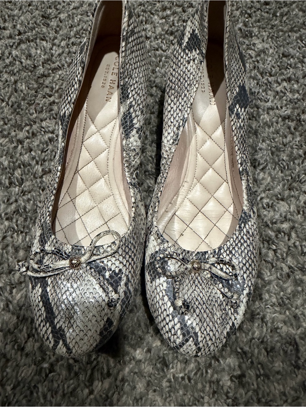 Cole Haan Snake-Print Ballet Flats in Cream and Black